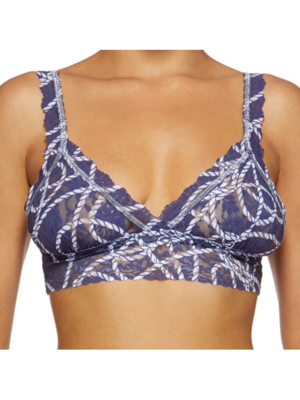 NWT HANKY PANKY Regatta Lace Bralette Blue White Nautical Rope Size Small